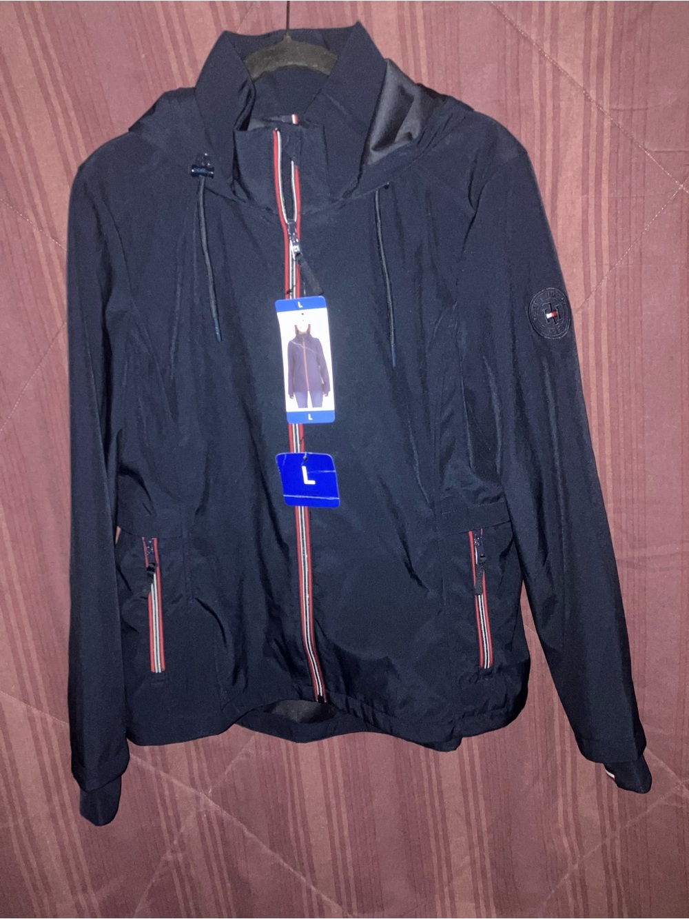NWT, Tommy Hilfiger Navy Blue Jacket, With Hood, Size  L - Picture 6 of 6